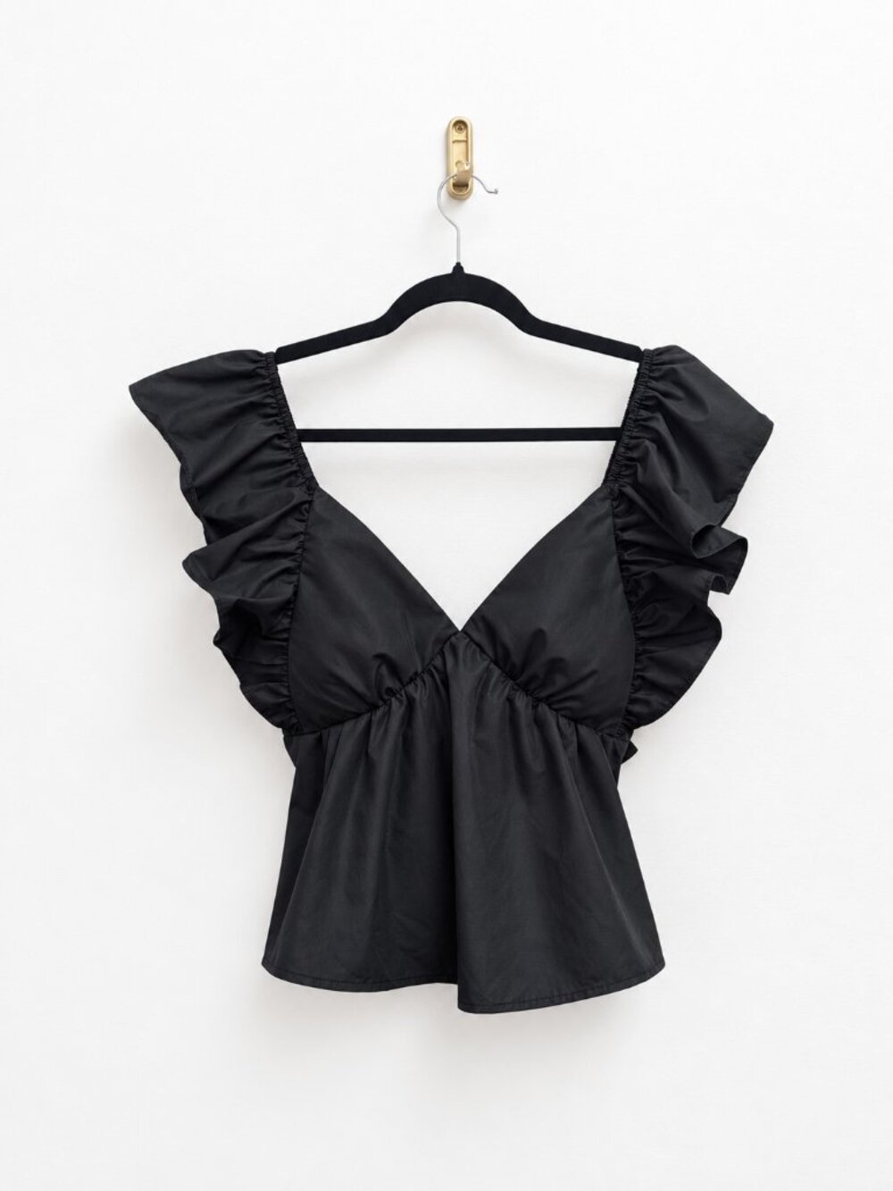 Pink Lily Black Ruffle Sleeve V-Neck Tie-Back Top
